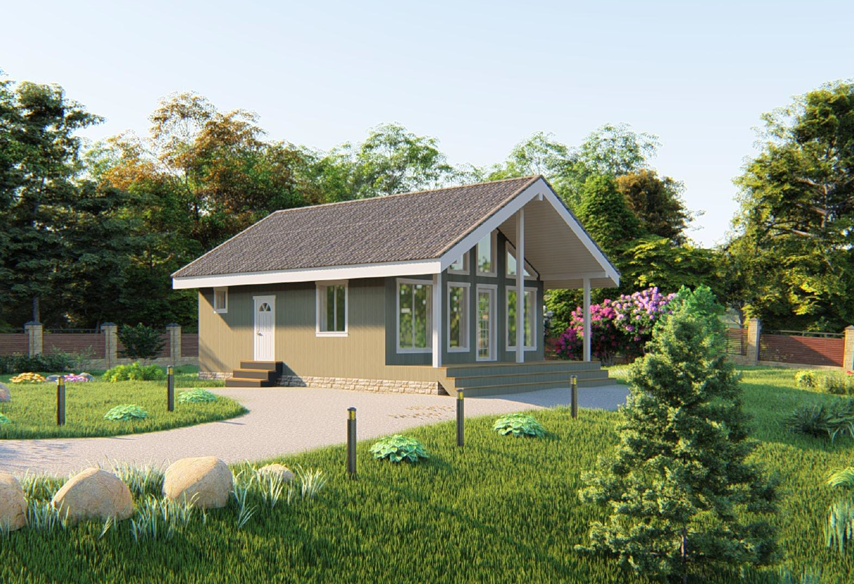 Проект Одноэтажного каркасного дома 8,0х9,0-88 м² с панорамными окнами