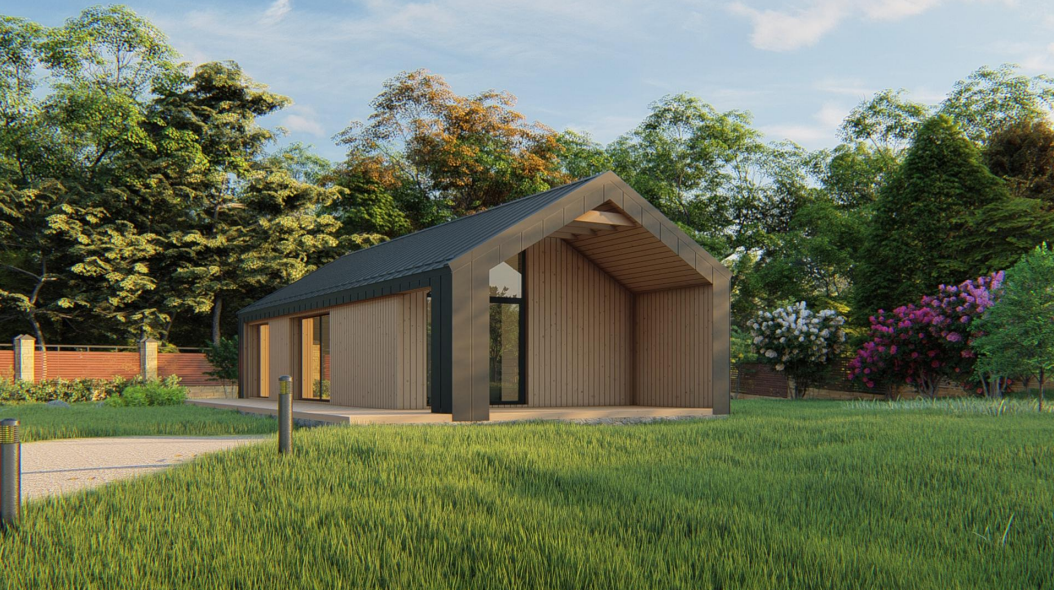 Проект Одноэтажного загородного дома в стиле Барн 5,4х13,5-100 м²