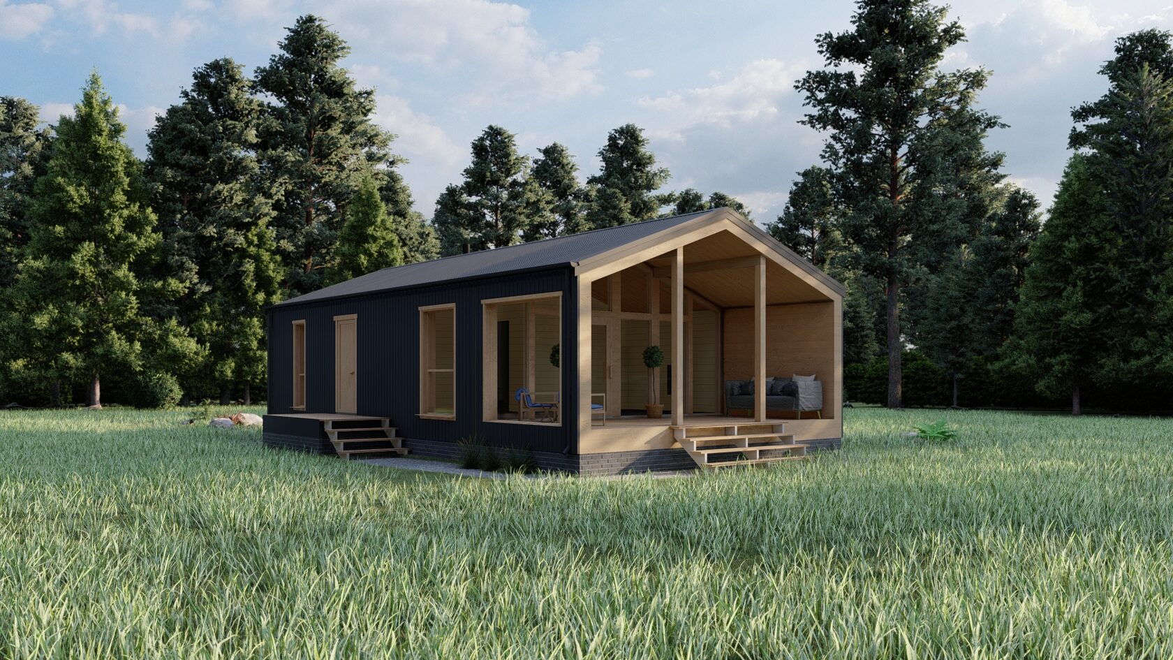 Современный проект в стиле Барн 6,5х12,4-87 м²