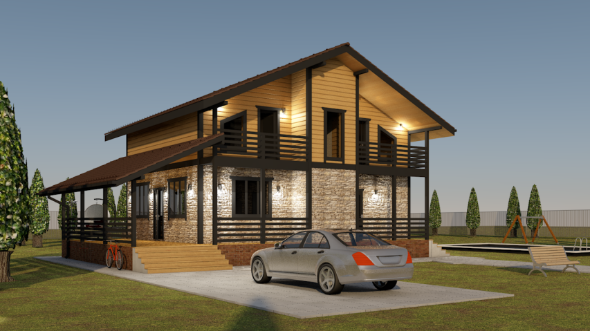 Проект Двухэтажного загородного дома 9,3х13,8-193 м²