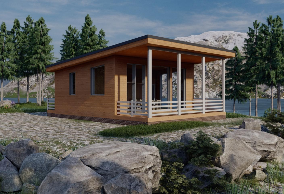 Проект загородного дома с террасой 7,2х8,0-58 м²